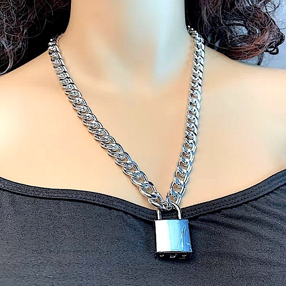 Silver Lock Key Cuban Chain Link Choker